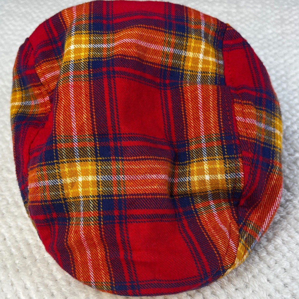 Tahari Kids Plaid Flat Cap Red Yellow Blue Cotton Blend‎ Childrens Hat M